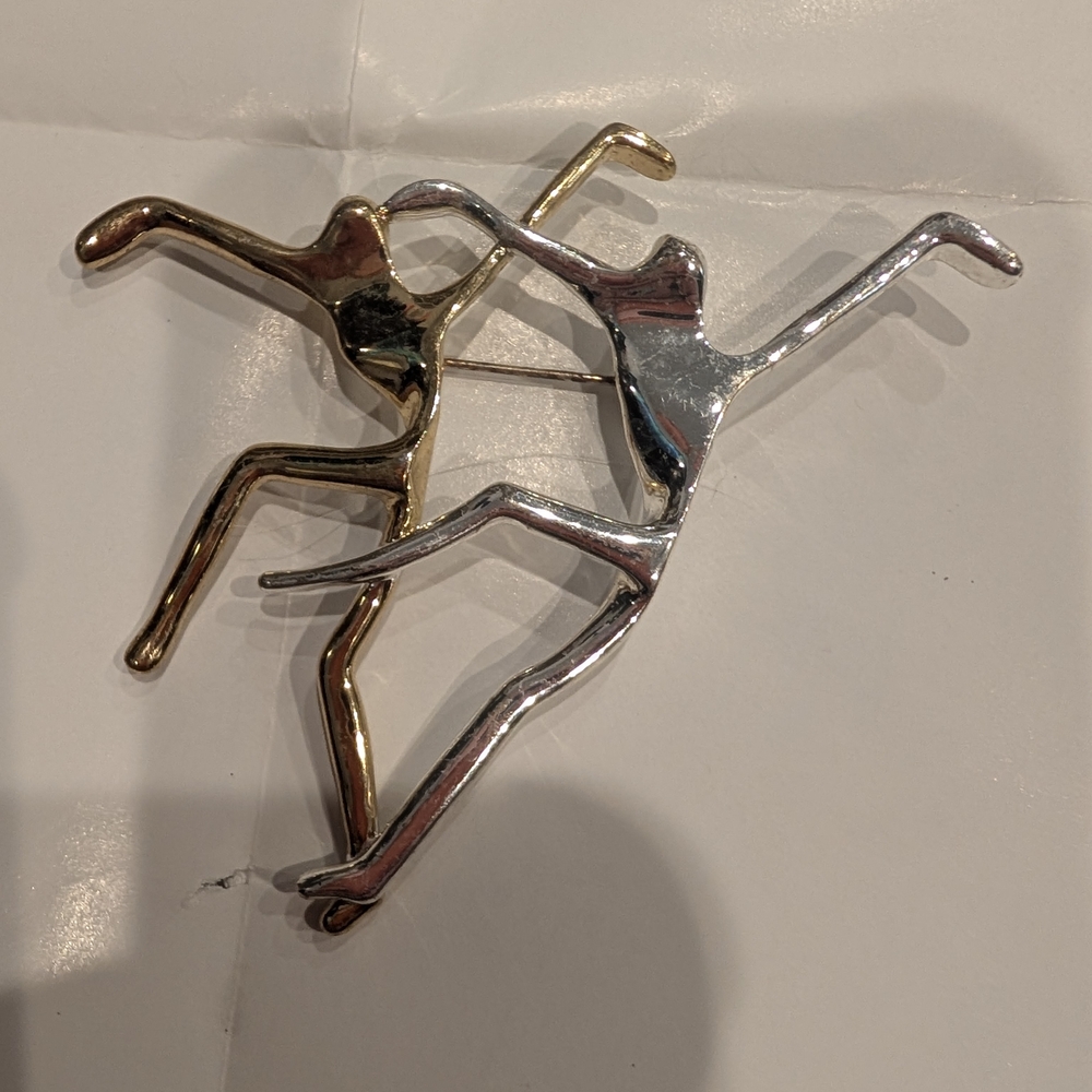 Dual-Tone Dancer Brooch — Gold & Silver Women's Jewelry